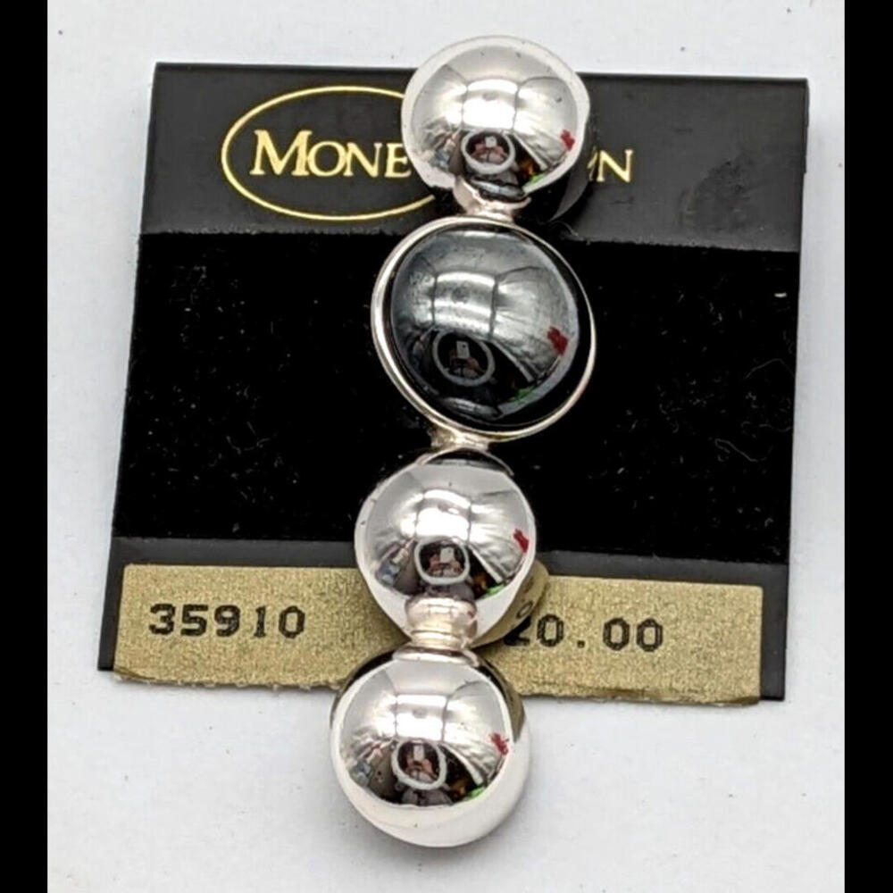 Vintage Monet Silver Metal Hollow Half Sphere Ball Bar Pin Brooch